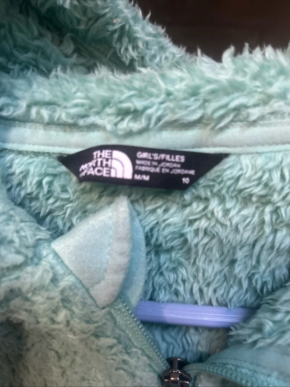 North Face Girls M  Osito  Zip Fuzzy Hoodie Sea Green 10/12 Jacket Soft Fluffy